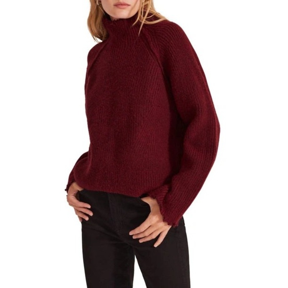 Favorite Daughter The Oma Wool Blend Raw Edge Ribbed Sweater Burgundy XS - Picture 2 of 14